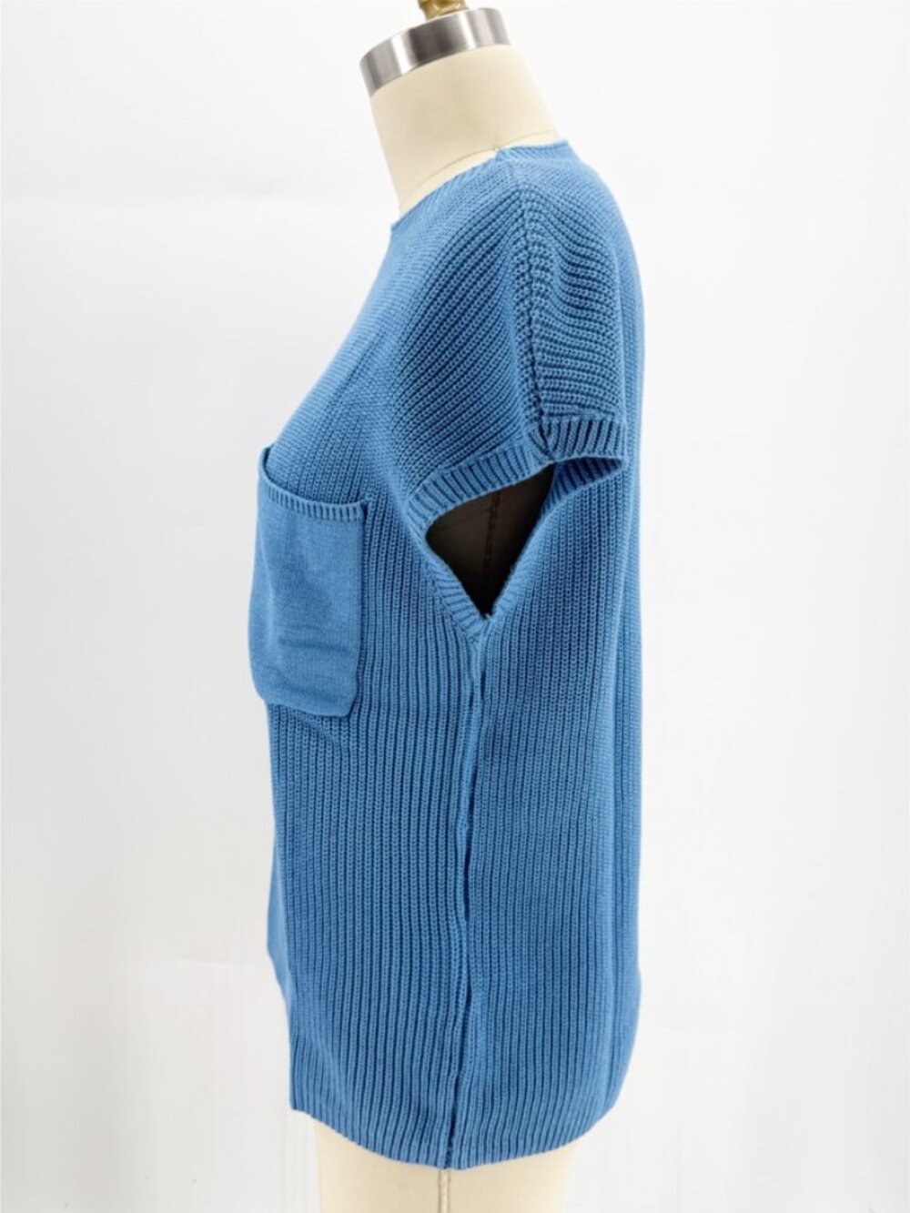 KIRUNDO Blue Knit Cap Sleeve Pocket Sweater Top M - Picture 4 of 8